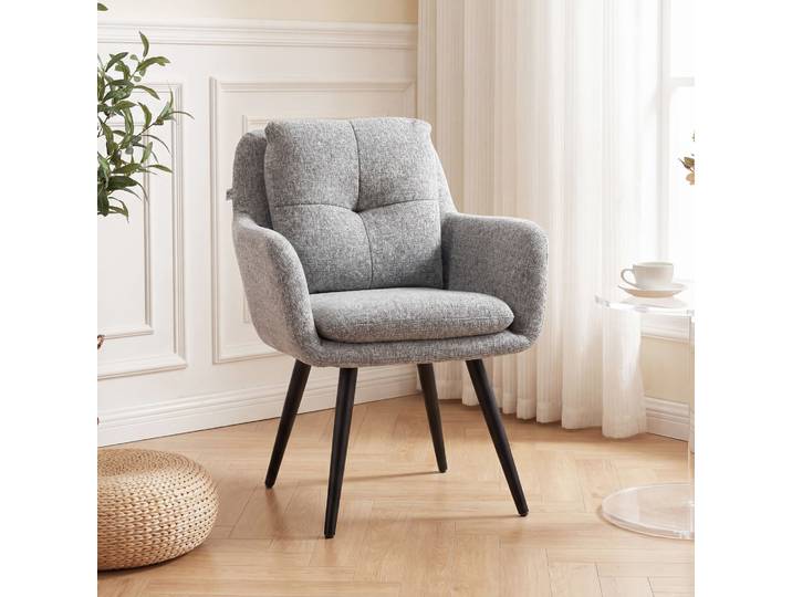 HOMCOM Chaise Moderne Rembourrée Pieds Métal Aspect Lin Gris