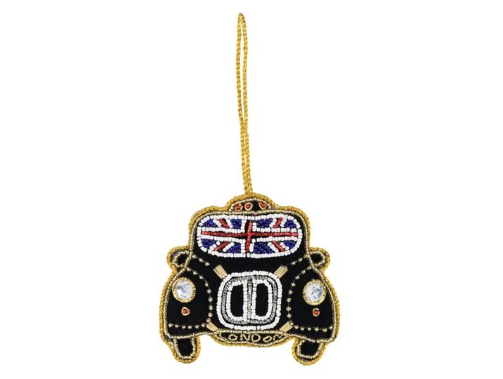 Weihnachtsanhänger Taxi London, weiß, gold und schwarz