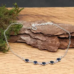 Drachensilber Fußkettchen mit blauen Zirkonia Steinen 925 Silber - Silber