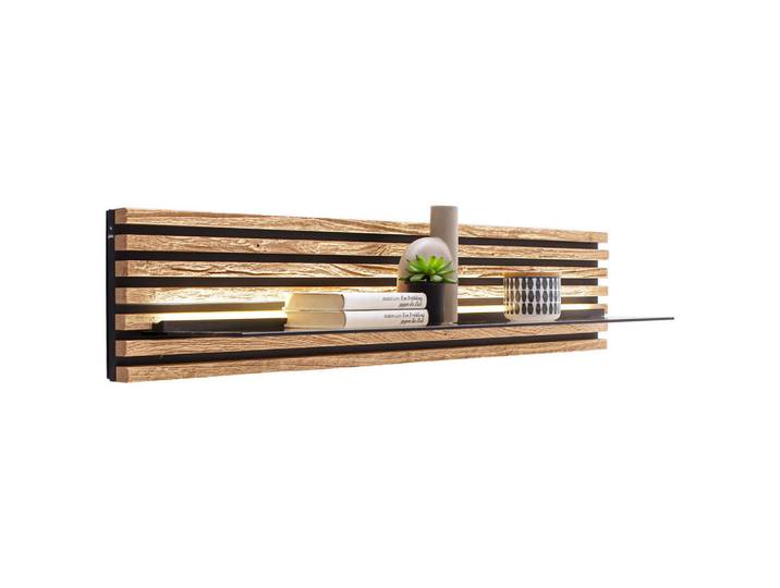 Schöner Wohnen Wandboard, Eichefarben, Holz, Glas, Kerneiche, massiv, 125x24x24 cm, Goldenes M, Holzmöbel, Wohnwände Holz, Wohnwand Serien Holz