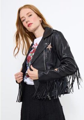 Plus Size Women's Fringe Moto Leather Jacket by Joe Browns in Metallic Stars (Size 16 W)