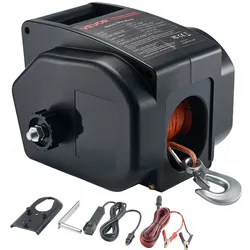 VEVOR Elektrische Seilwinde, 12 V DC 300 W, umkehrbare Bootwinde für Boote bis 900 kg, Power-In-, Power-Out- & Freilaufbetrieb für Boote mit kabelgebundener Fernbedienung & Handkurbel