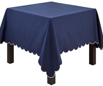 Saro Lifestyle "Scalloped Edge Tablecloth - Solid Color Cotton Tablecloth for Dining & Everyday Entertaining - 80""x80"""