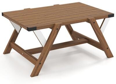 Costway Farmhouse Center Table with Decorative Nailhead Accents for Living Room-Walnut