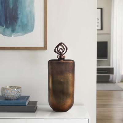 Sagebrook Home Glass Vase with Aluminum Swirl Top Accent Modern Artistic Design