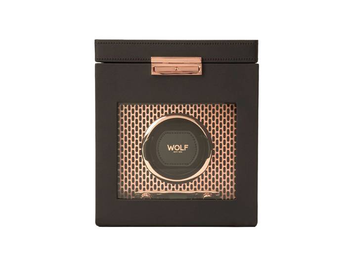 Uhrenbeweger „Axis Single Watch Winder“ mit zusätzlichem Schmuckfach Leder Kupfer WOLF