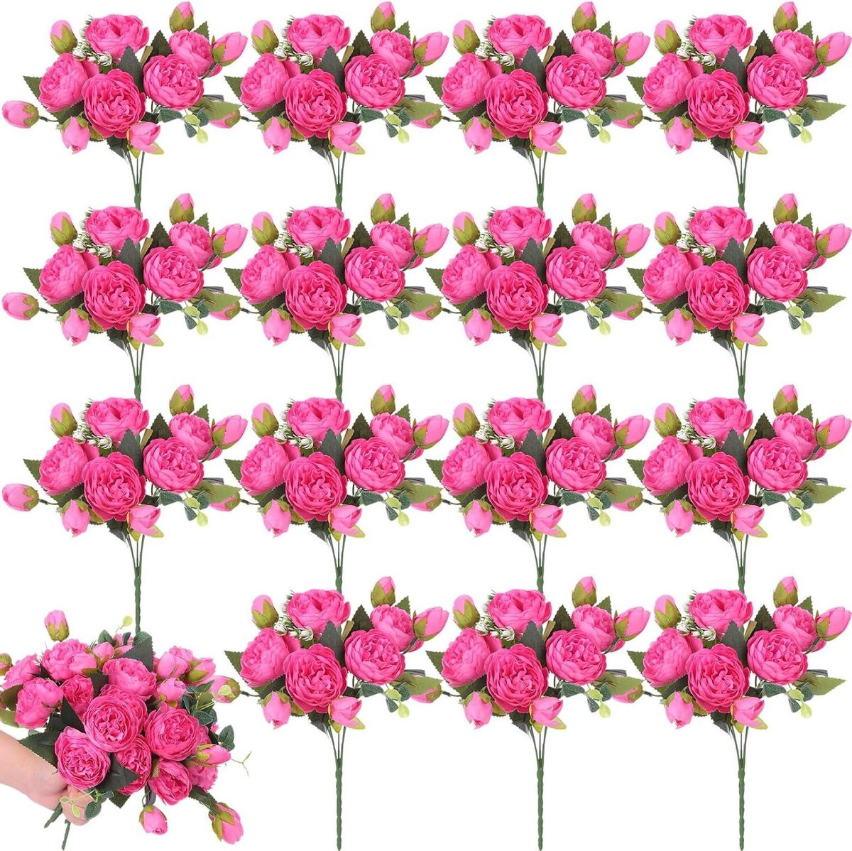Kunstbloemen Boeket van Zijde - 16 Stuks - Rose Rood - Huis Decoratie