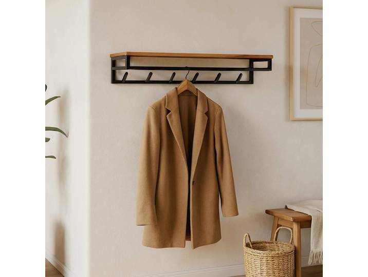 Porte manteaux mural style industriel en bois et métal - Custom