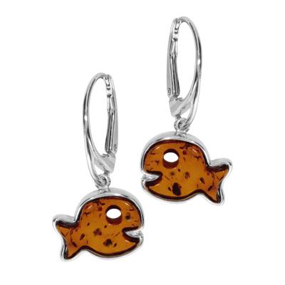 Paar Ohrhänger OSTSEE-SCHMUCK "- Fisch - Silber 925/000 - Bernstein" Gr. 30, silber (silber 925, silberfarben, weiß), Ohrringe, Damen, 30, Silber 925 (Sterlingsilber)