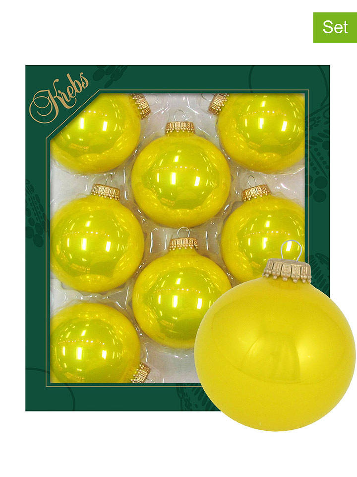 Krebs Glas Lauscha 8er-Set: Christbaumkugeln in Gelb - Ø 7 cm - onesize