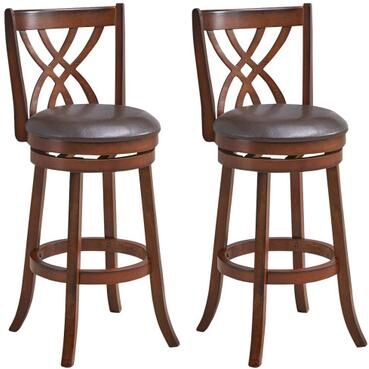 Costway 360° Swivel Counter Height Chairs with PU Leather Cushioned Seat and Footrests-30 inches