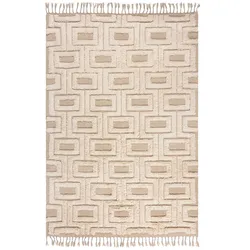 KADIMA DESIGN Teppich Wolle zottelig geometrisch Hoch-Tief-Struktur Beige | 200x290cm