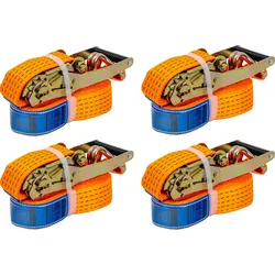 Satz aus vier orangefarbenen UNITRAILER 6m/50mm/5t Transportgurten mit Spannvorrichtung