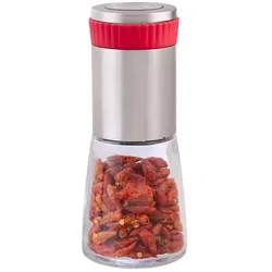 Relaxdays Chilimühle mit Kräutermahlwerk Rot,Silber,Transparent