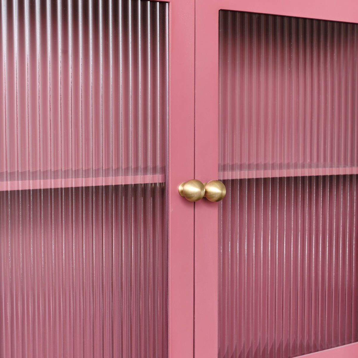 Raspberry Red Reeded Glass Wall Cabinet with Drawers Metal, Glass, Wood