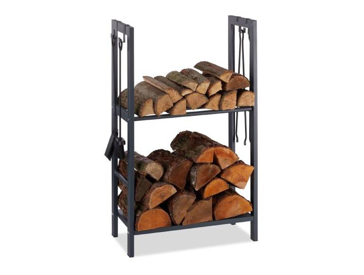 Relaxdays Kaminholzregal mit 2 Ablagen