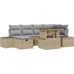 vidaXL 7-teiliges Gartensofa-Set mit Kissen in Beige aus Poly Rattan
