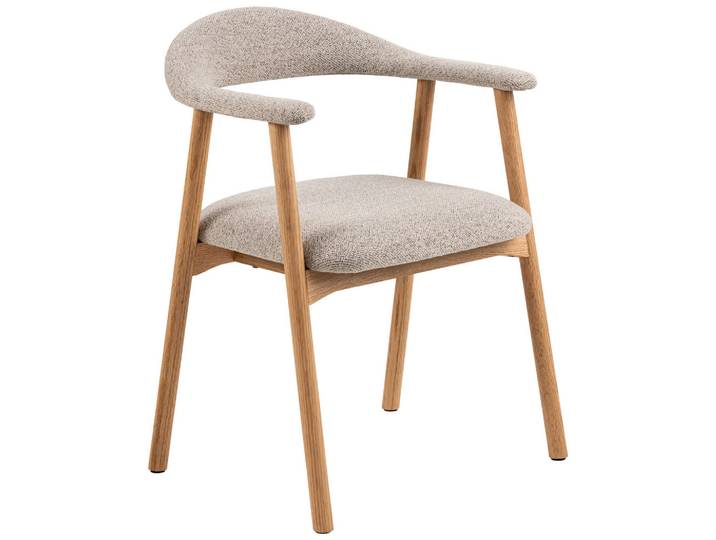 Mid.you Armlehnstuhl, Greige, Eiche, massiv, Füllung: Polyurethan (Pur), rund, 56x75.5x54 cm, Esszimmer, Stühle, Esszimmerstühle, Armlehnenstühle