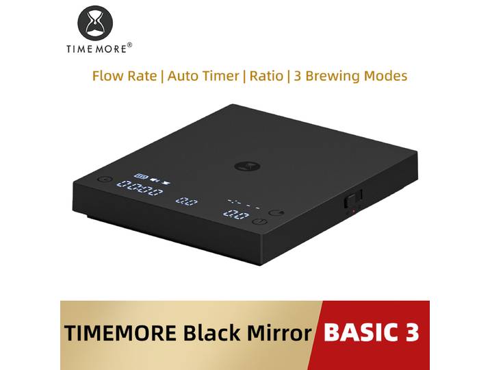 TIMEMORE Basic 3 Black Mirror, balance à café pour infusion, balance à expresso, débit, minuterie automatique, rapport, 3 modes de préparation, capacité de 2 kg