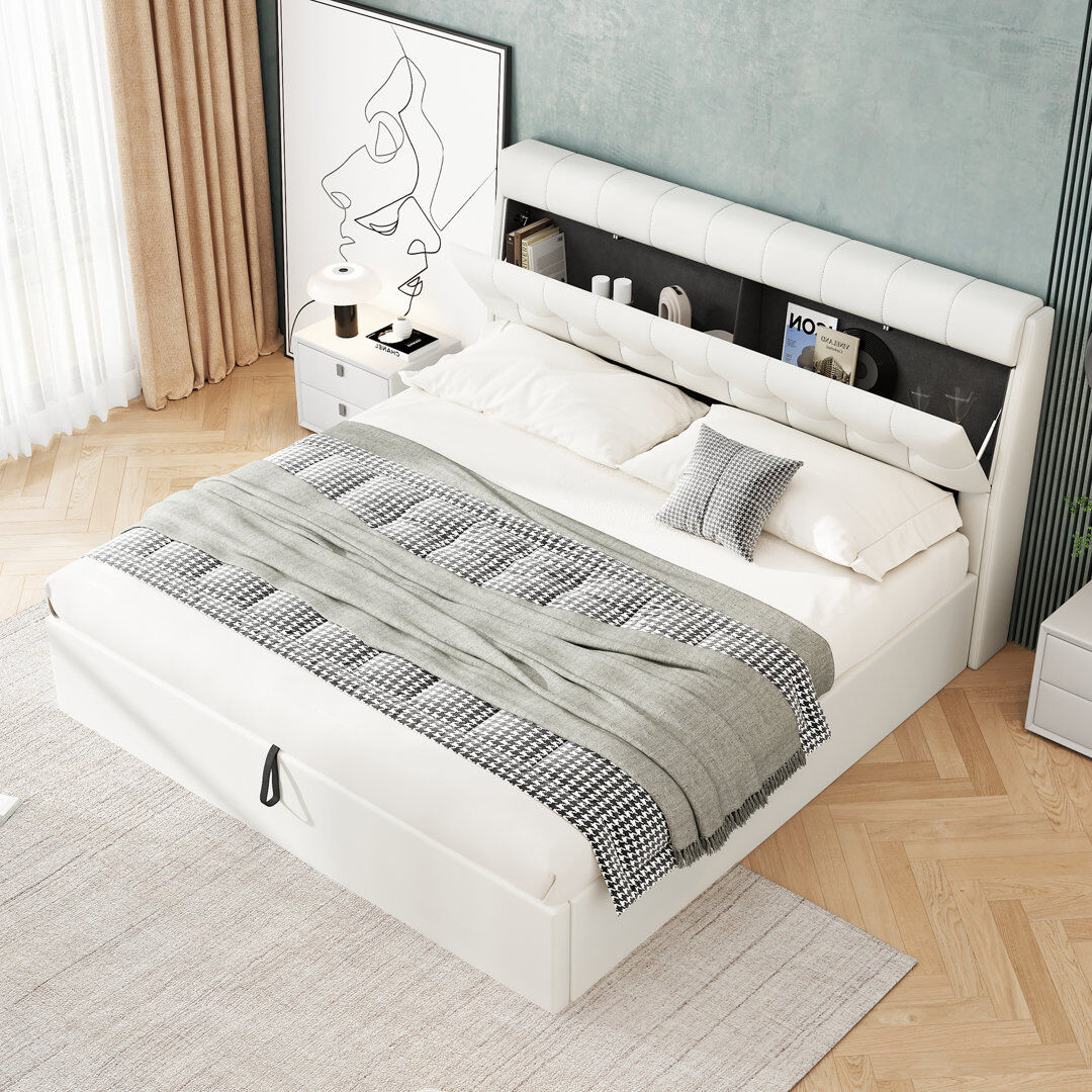 Brayden Studio Cartina Kingsize (5') Lift Up Storage Bed Frame White Kingsize (5')