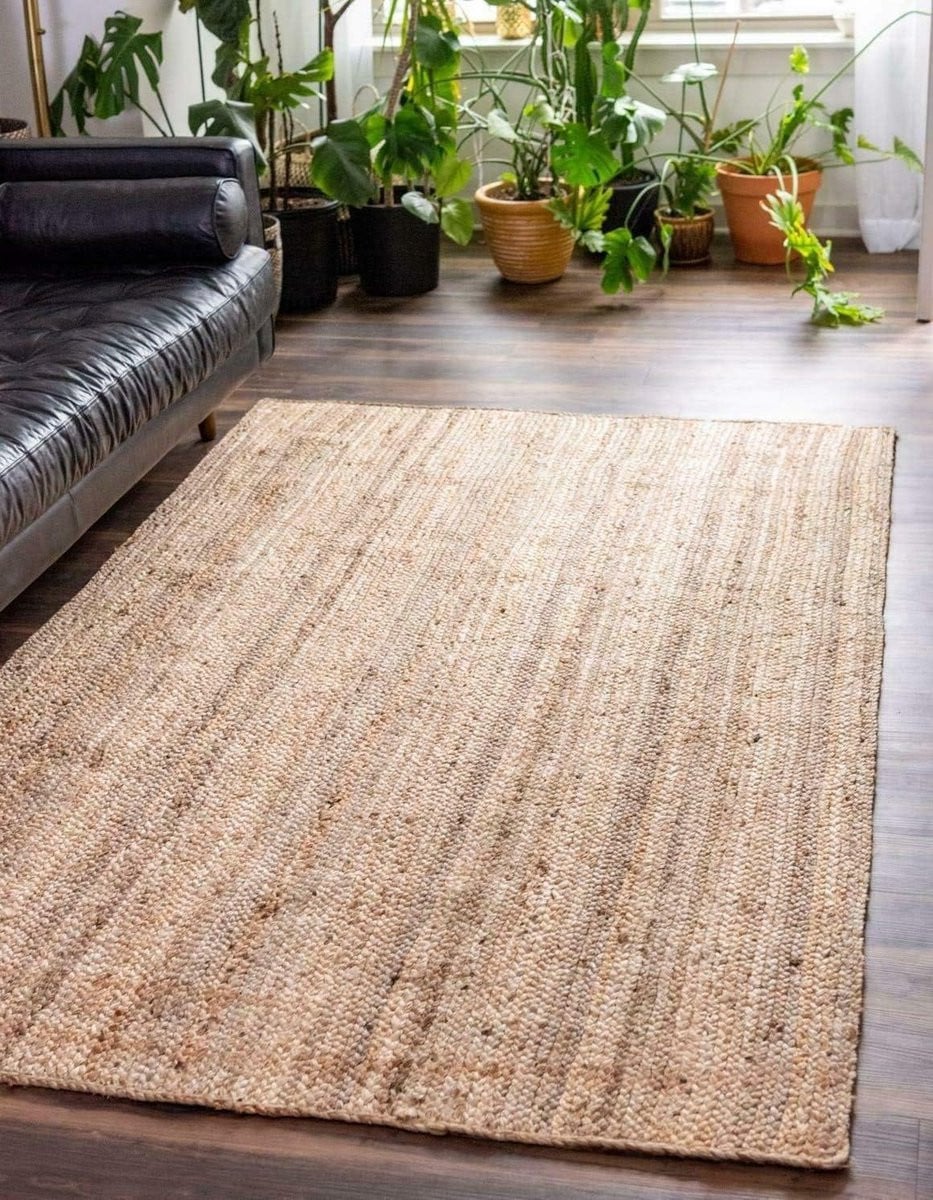 Vierkant Jute Vloerkleed Beige - Handgeweven Rustiek Kleed