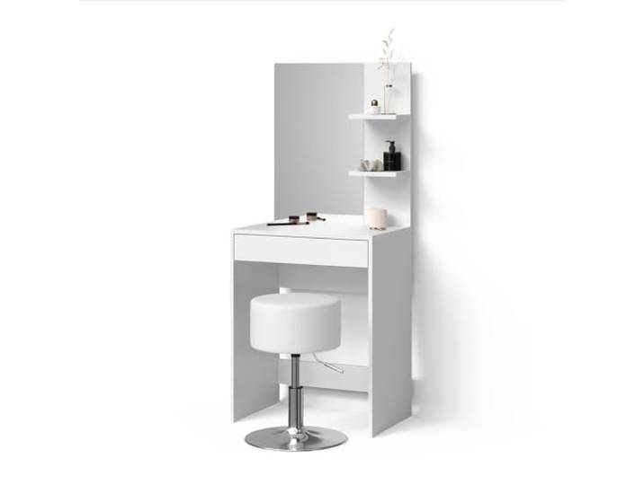 Livinity Schminktisch NOLA, Weiß 60 cm Spiegel · Hocker · 1 Schublade · Freistehend · 2 offene Ablageflächen