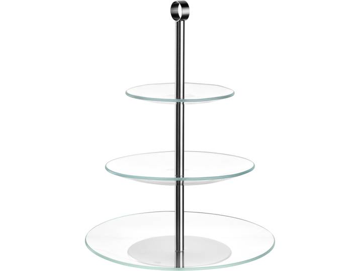 Etagere LEONARDO CENA, 3 stufig - Höhe 36 cm , silber (silberfarben, transparent), H:36cm Ø:26,6cm, Glas, Metall, Servierplatten, Etagere, Servieretagere mehrstöckig, zum Servieren und Präsentieren