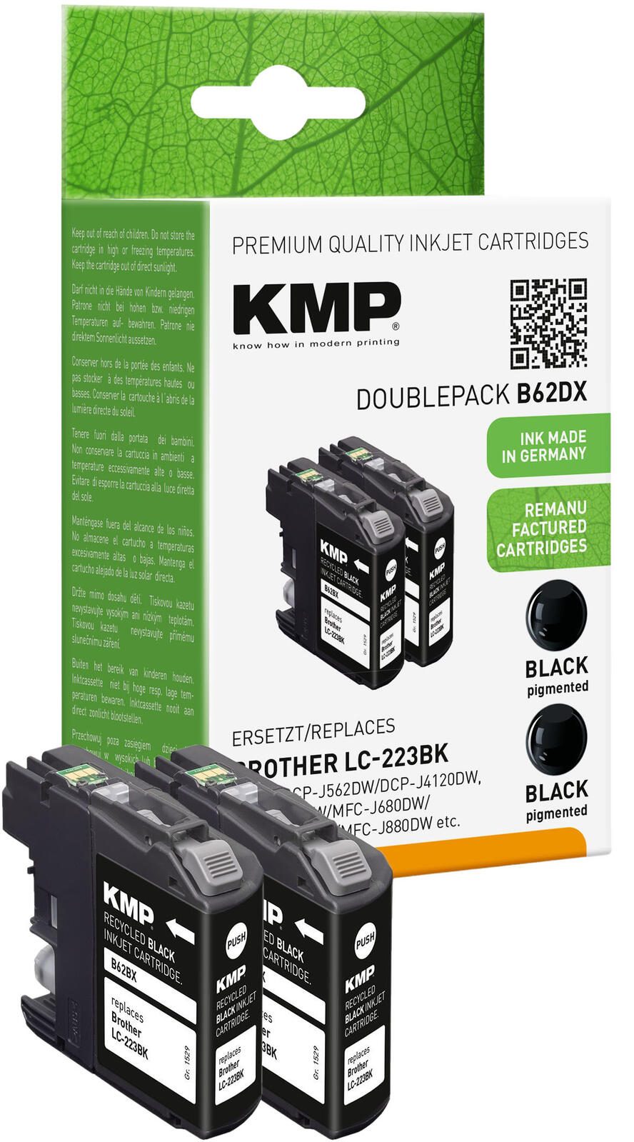 KMP Druckerpatronen B62DX schwarz kompatibel zu brother LC223BK, 2er-Set 1529,4021