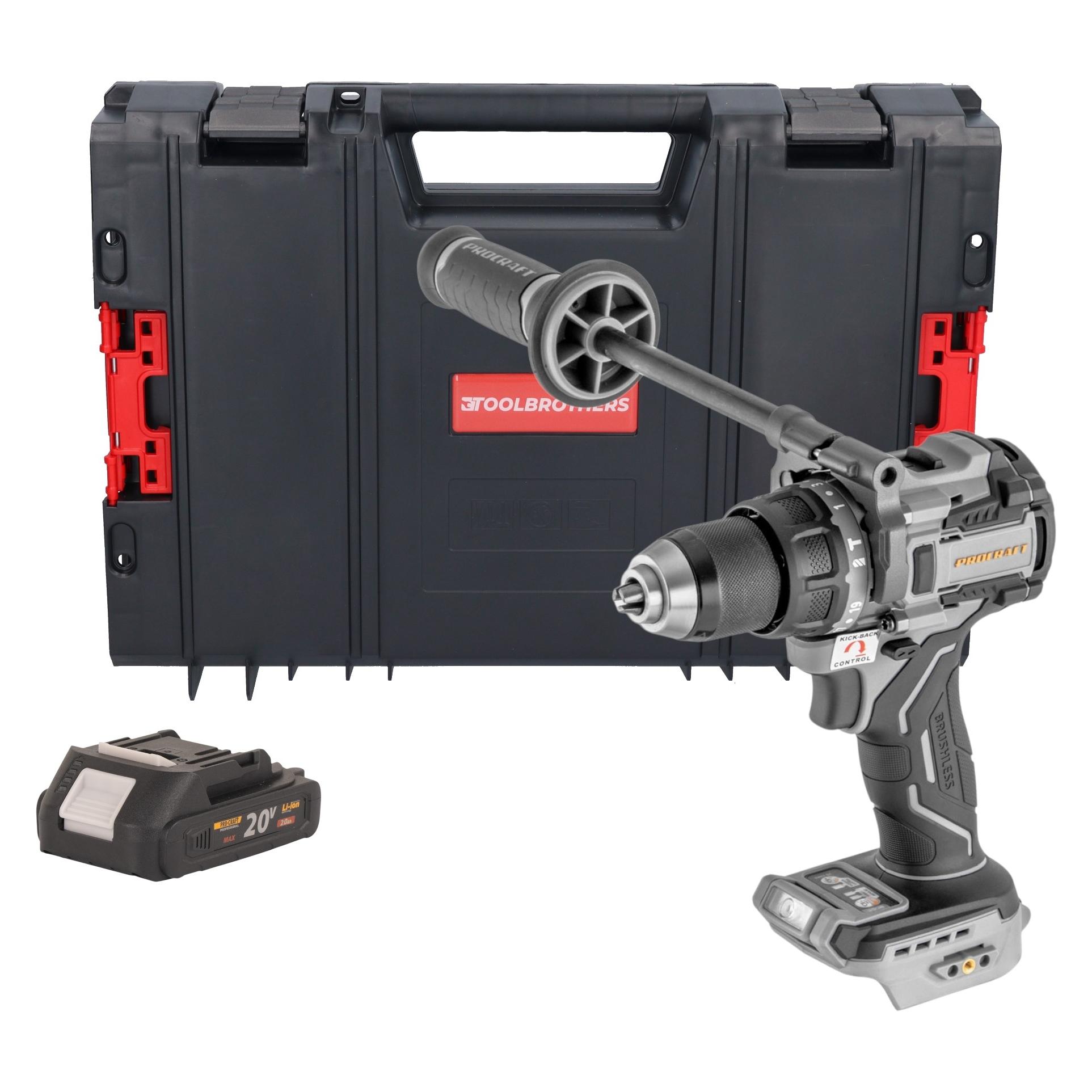 Procraft Industrial CD20C-BB Akku Schlagbohrschrauber 20 V 120 Nm Brushless + 1x Akku 2,0 Ah + (Schlagbohrschrauber) (CD20C-BB)
