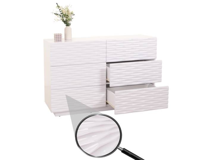Kommode HWC-M52, Schrank Sideboard, 3D-Design Schubladen Push-to-open, 81x120x42cm Hochglanz weiß Standard
