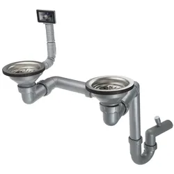 Neuesbad Siphon für 1, 5 und 2-Becken Edelstahlspülen, 3, 5'' mit Überlauf IN Becken NB1DEZXY99561