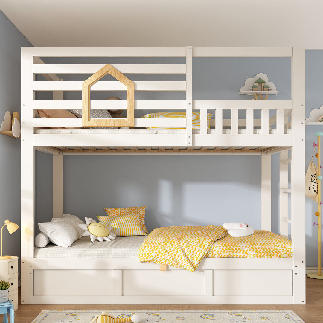 Happy Larry Single (3') Bunk Bed with ottoman and ladder white White