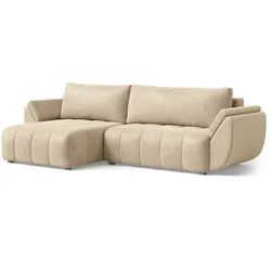 ECKSOFA OLSI Creme Velours-Stoff mit Schlaffunktion