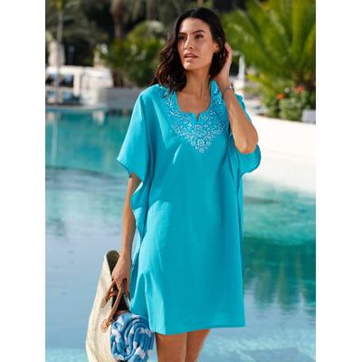 Sommerkleid FEEL GOOD "Tunika", Damen, Gr. 36/38, Normalgrößen, ohne Ärmel, blau (türkis), 100% Baumwolle, unifarben, kurz, Rundhals, Kleider Sommerkleid