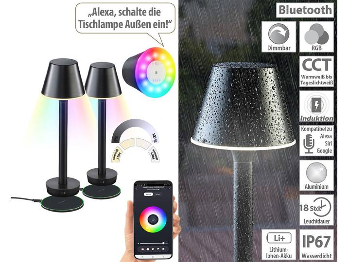 2er-Set Smarte Outdoor-Tischlampe, RGB-CCT-LEDs, App, Bluetooth