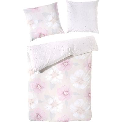Wendebettwäsche PRIMERA "Renforce-Bettwäsche Florence", rosa (altrosa, weiß, weiß), B/L: 155cm x 220cm, 1 Stk., 1 Stk., Renforcé, B/L: 80cm x 80cm, 2 Stk., Renforcé, Obermaterial: 100% Baumwolle, Bettwäsche, Wendebettwäsche, mit großen Blumenblüten