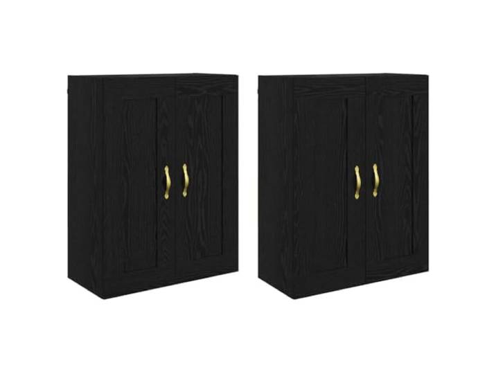 Fisinber Wandschrank 2er Set Schwarz Eichen-Optik Holzwerkstoff 69,5cm Platzsparende Hängeschränke mit 4 Türen für Wohnzimmer & Büro, langlebige Aufbewahrung in moderner Design-Struktur.