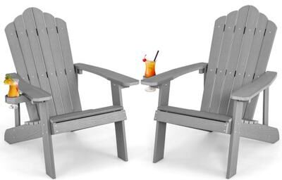 Costway 2 Pieces Adirondack Chair Set with Ergonomic Design for Porch and Backyard-Silver