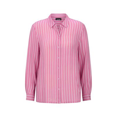 Hemdbluse GOLDNER "Streifenbluse mit Hemdkragen", Damen, Gr. 46, pink (pink, gestreift), Obermaterial: 100% Polyester PES., Manschette, Blusen Hemdbluse, Rückenpasse mit Kräuselung