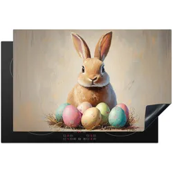 HERDABDECKPLATTE Osterhase - Pastell - Eier Glaskeramikkochfeldabdeckung 80x52 cm