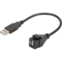 USB 2.0 Keystone-Modul USB-A Stecker > USB-A Buchse schwarz, mit 16cm Kabel