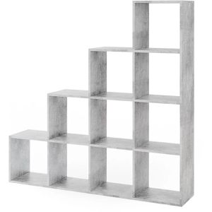 Vicco Bücherregal 77702, beton grau, Stufenregal aus Holz, 10 Fächer, 143 x 143 x 29cm