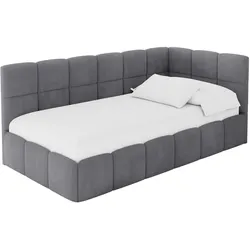 EINZELBETT Jugendbett mit Bettkasten Links, mit Matratze - LIVY 80x200 Dunkelgrau
