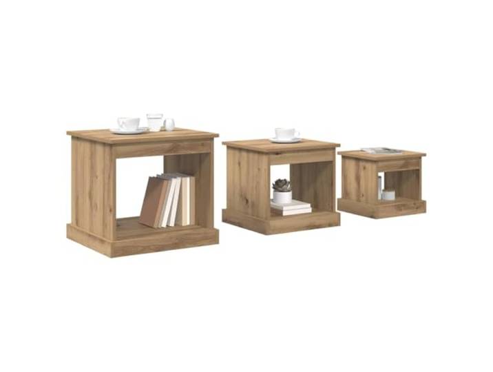 KTHLBRH Couchtisch 3 Stück Eiche Handwerk 48 x 45 x 45 cm Mehrschichtiges Holz, ineinandergreifendes Design, freistehende Regale, einfache Reinigung, für Wohnzimmer, Büro