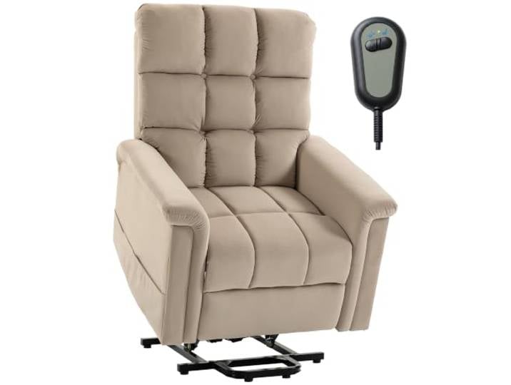 HOMCOM Elektrischer Lift- und Relaxsessel, Braun Elektrischer Relaxsessel, Samt, Federkernsitz, Fernbedienung, Seitentaschen, Fußstütze, für Senioren