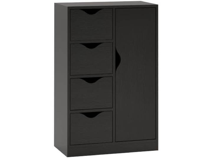 HOMCOM Holzschrank Büffet 1 Tür 4 Schubladen Schwarz Moderner Stil für Wohnzimmer, Küche, Eingangsbereich, Esszimmer.