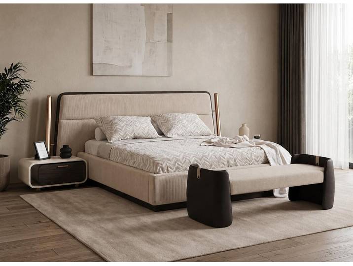 JVmoebel Schlafzimmer-Set Schlafzimmer Set Bettanlage Bettbank Modern Beige Ansprechend Edel, (7-tlg), Made in Europa
