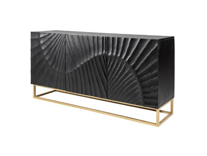 Riess Ambiente Sideboard Scorpion - 140x75x38cm - schwarz - Mangoholz Soft Close, handgefertigtes Unikat, montiert geliefert, stabiles Metallgestell