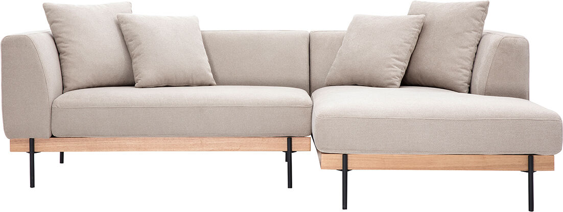 Miliboo Ecksofa rechts 4-Sitzer in beige Chenille-Stoff und schwarzem Metall IVAR