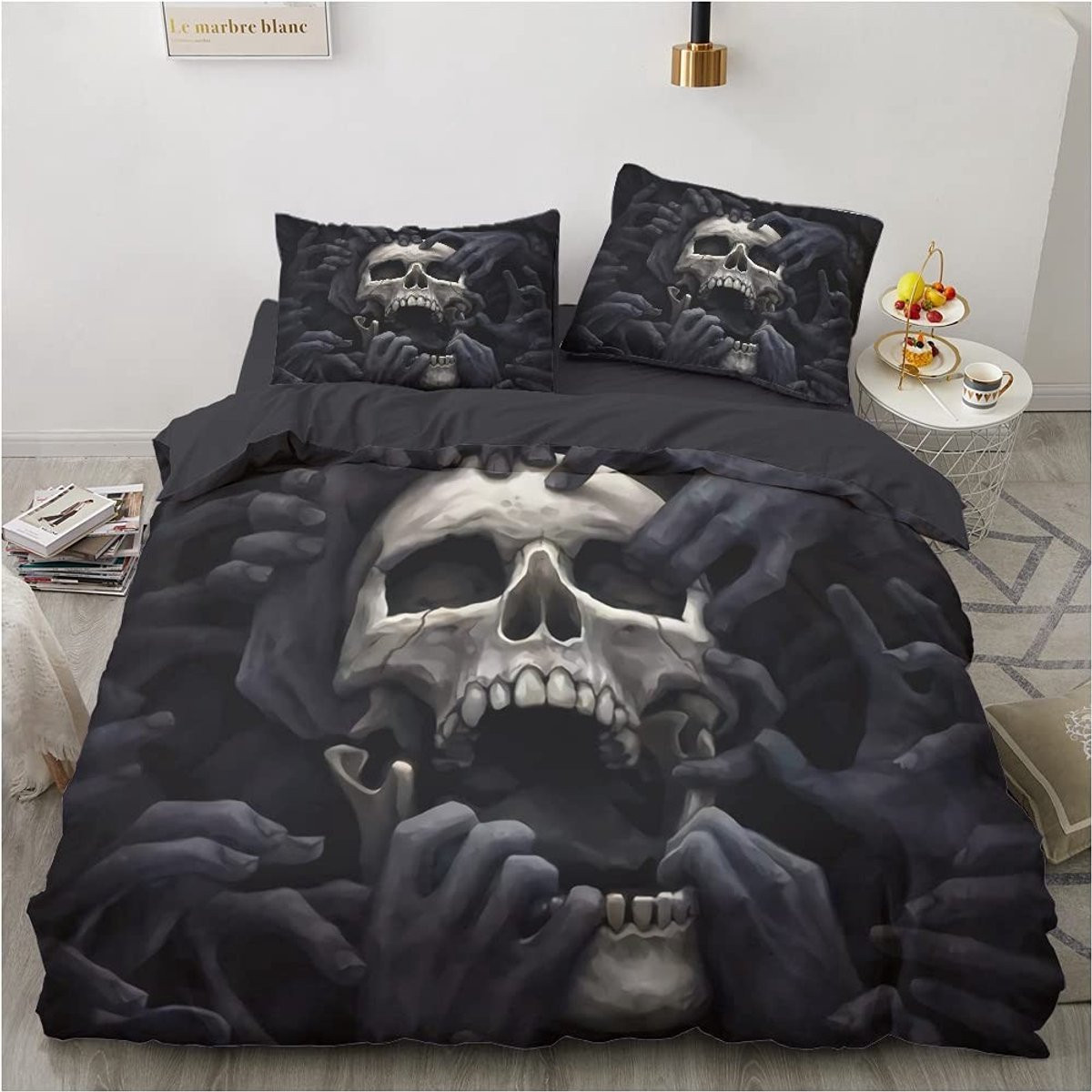 Omgoods Totenkopf Bedlinnen Set met 2 Kussenslopen, 220 x 240 cm